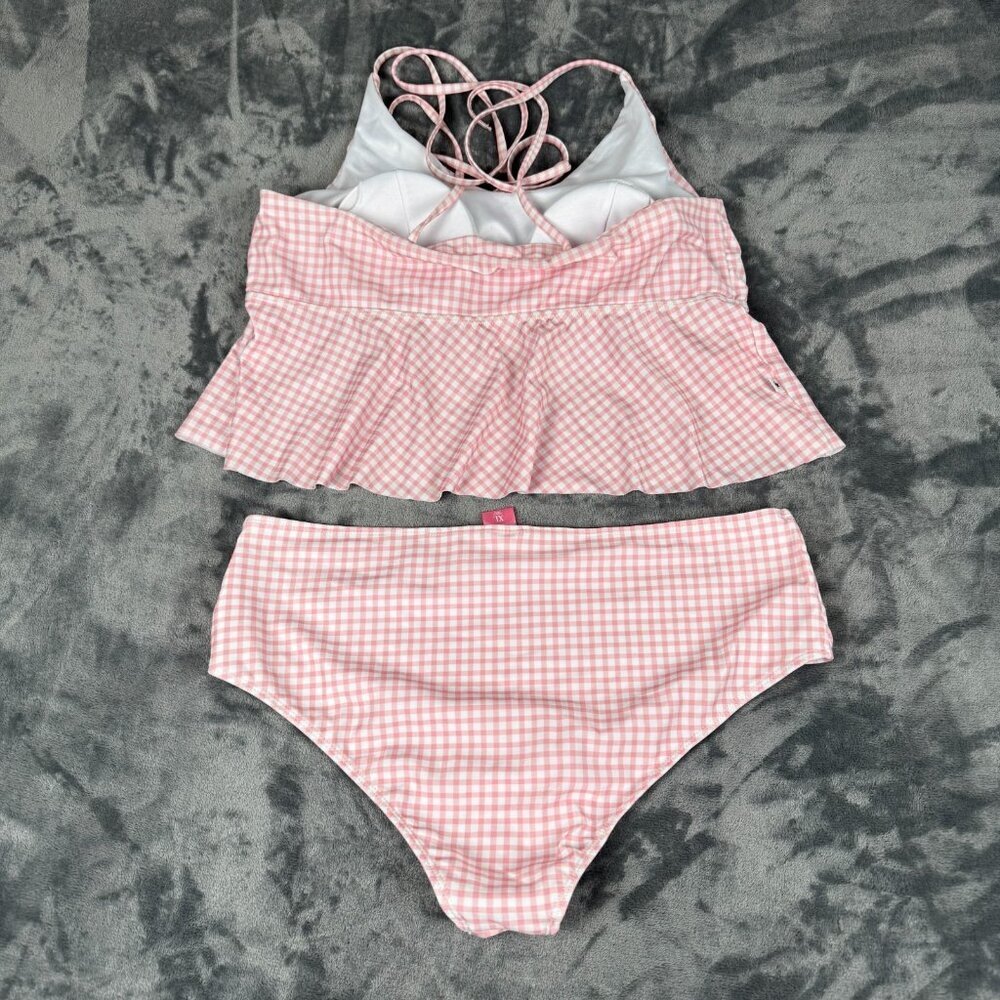 Women Simply Southern 2pc Tankini Pink Gingham XL Swimwear Bathing Suit Bikini - Picture 9 of 10